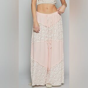 POL Cotton Gauze Floral Patchwork Wide Leg Pants